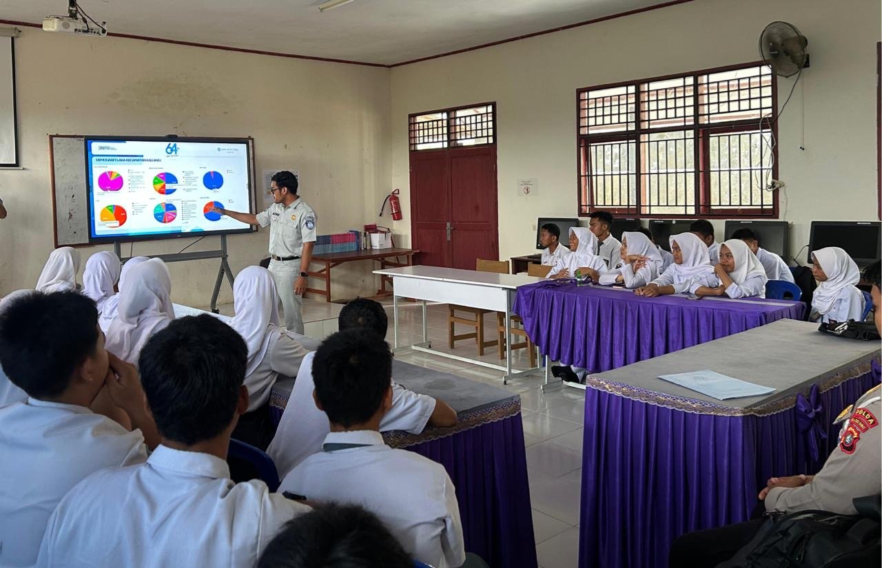 Januari Bulan Tertib Helm – Jasa Raharja Cabang Mamuju Laksanakan Safety Campaign dan PPKL Bersama Ditlantas Polda Sulbar di SMA Negeri 2 Kalukku