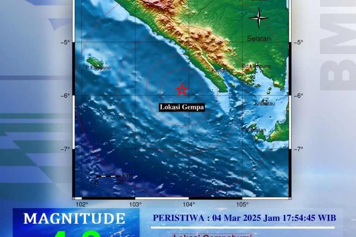 Gempa Magnitudo 4,7 Guncang Pesisir Barat Lampung