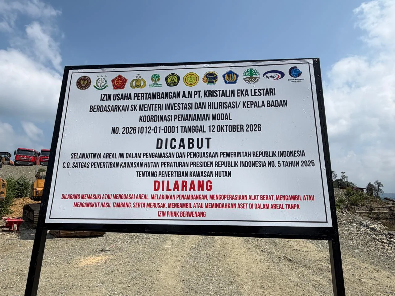 BKPM Cabut Izin Usaha Tambang Emas PT Kristalin Ekalestari di Papua